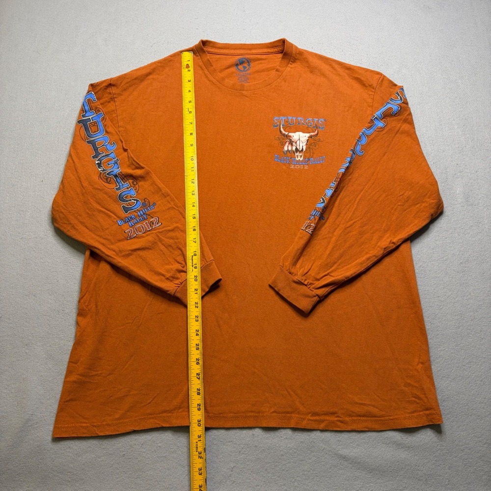 Sturgis Long Sleeve T-Shirt Mens XXL Orange Black Hills Rally 2012 Steer Skull - Picture 7 of 10